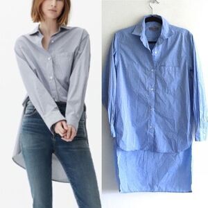 CITIZENS OF HUMANITY Hari Long Dropped Hem Button Down High Low Blouse Blue S